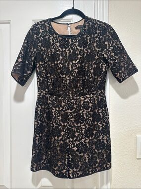 BCBGMaxAzria Black Lace Mini Dress with Nude Lining